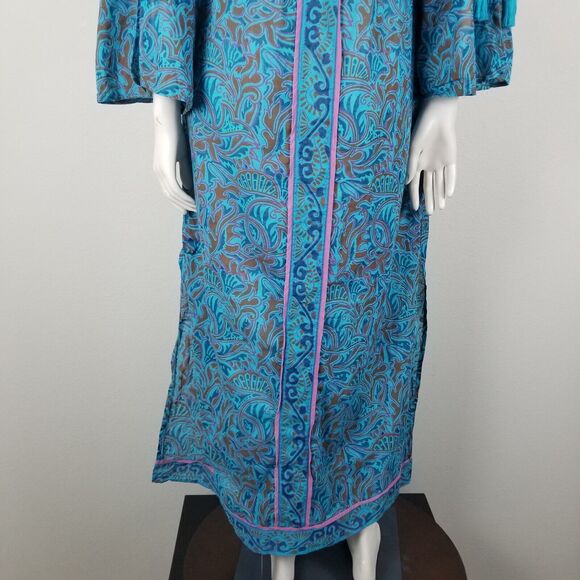 Cleobella Blue Bria Zuri Block Print Kaftan Midi Dress No Belt Size XS *Damaged - Picture 8 of 16